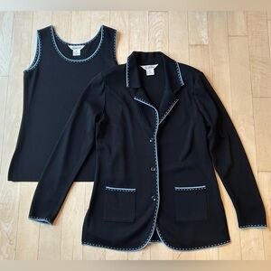 Exclusively Misook Two piece Tank & Cardigan Set - Black w/ Blue Accents Size S